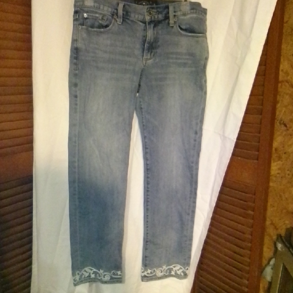 Lucky Brand Light Blue Cropped Jeans with Embroidered Hem